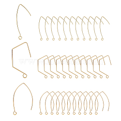 SUPERFINDINGS 36Pcs 3 Style Brass Earring Hooks, with Horizontal Loops, Real 18K Gold Plated, 32.5~39.5x15~24x0.8mm, Hole: 1.8~2mm, 20 Gauge, Pin: 0.8mm, 12Pcs/style(KK-FH0004-81)