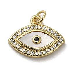 Brass Micro Pave Cubic Zirconia Pendants, with Shell, Eye, Real 18K Gold Plated, 13.5x17x3mm, Hole: 3.4mm(KK-Q808-21G)