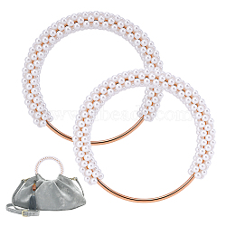 Resin Imitation Pearl Beaded Iron Ring Bag Handles, for Handmade Bag Handbags Purse Handles Replacement, Light Gold, White, 104x122x19mm(FIND-WH0435-72KCG-01)