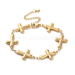 Stainless Steel Cross Link Chain Bracelets for Women, Real 18K Gold Plated, 6-1/4 inch(15.8cm)(BJEW-Z076-01G)