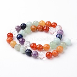 Natural Mixed Stone Beads Strands, Faceted, Round, 12mm, Hole: 1.5mm, about 31pcs/strand, 14.5 inch(G-J376-24-12mm)