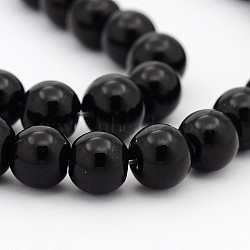 Black Opaque Glass Round Beads Strands, 8mm, Hole: 1mm, about 40pcs/strand, 11~12 inch(X-GR8mm27Y)