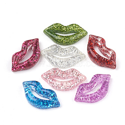 Resin Cabochons, with Glitter Powder, Lip, Mixed Color, 17x9x3.5mm(X-CRES-S304-47)