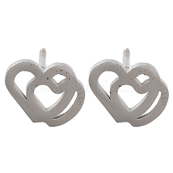 304 Stainless Steel Stud Earrings, Heart, Stainless Steel Color, 7x9mm(EJEW-M242-02C-P)