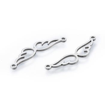 201 Stainless Steel Connector Charms, Wing, Stainless Steel Color, 7x28.5x1mm, Hole: 1.4mm