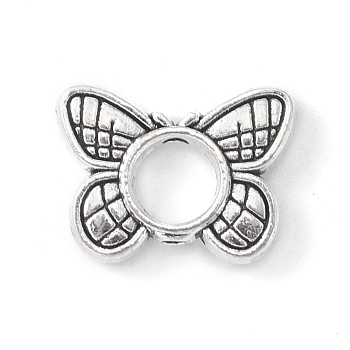 Tibetan Style Alloy Bead Frame, Butterfly, Antique Silver, 12x15.5x3mm, Hole: 1.4mm