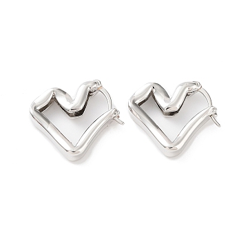 Heart Rack Plating Brass Hoop Earrings for Women, Long-Lasting Plated, Lead Free & Cadmium Free, Platinum, 23x20.5x5mm
