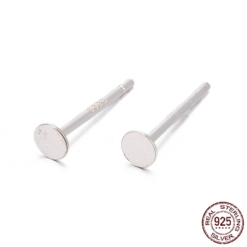 925 Sterling Silver Flat Pad Ear Stud Findings, Earring Posts, with 925 Stamp, Silver, 11.5x3mm, Pin: 0.7mm