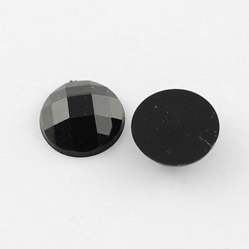 Acrylic Rhinestone Cabochons, Flat Back, Faceted, Half Round, Black, 14x5mm, about 500pcs/bag