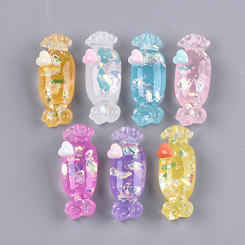 Resin Decoden Cabochons, with Shell Chip, Candy, Imitation Food, Mixed Color, 36x13x10mm