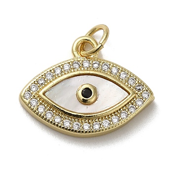 Brass Micro Pave Cubic Zirconia Pendants, with Shell, Eye, Real 18K Gold Plated, 13.5x17x3mm, Hole: 3.4mm