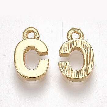 Brass Charms, Nickel Free, Letter, Golden, Letter.C, 8.5x5x1.5mm, Hole: 0.8mm