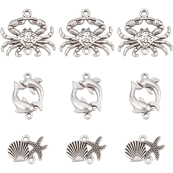 Tibetan Style Alloy Pendants, Flat Round with Octopus, Thailand Sterling Silver Plated, 23.5x21x2mm, Hole: 2mm, 20pcs/box