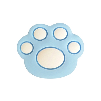 Bear Paw Food Grade Eco-Friendly Silicone Focal Beads, Chewing Beads For Teethers, Sky Blue, 28.5mm