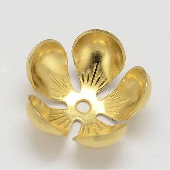 Brass Caps, Flower, 5-Petal, Cadmium Free & Nickel Free & Lead Free, Raw(Unplated), 14x6mm, Hole: 2mm