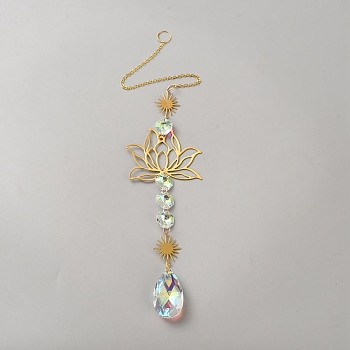 Glass & Alloy Hanging Suncatchers, for Garden Patio Balcony Decoration, Flower, 375mm, pendant: 205x63x12mm