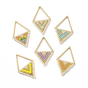 Handmade MIYUKI Japanese Seed Loom Pattern Seed Beads, Rhombus Pendants, Mixed Color, 30x18x1.5mm, Hole: 13x15mm