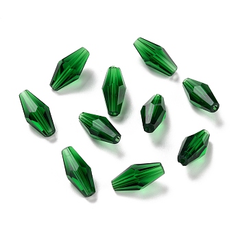Transparent Glass Beads, Faceted, Bicone, Green, 8x4mm, Hole: 1mm