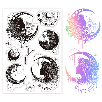 Custom PVC Plastic Clear Stamps, for DIY Scrapbooking, Photo Album Decorative, Cards Making, Moon, 160x110x3mm