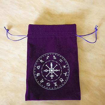 Tarot Card Storage Bag, Velvet Tarot Drawstring Bags, Rectangle with Constellation Pattern, Purple, 18x13cm