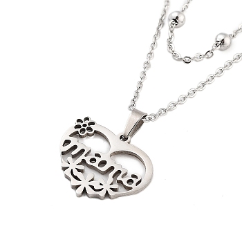 Stainless Steel Pendants Necklaces, Cable Chain Necklaces, Heart, 17.17 inch(43.6cm) Pendant: 17x20mm