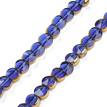 Electroplate Glass Beads Strands, Faceted, Flat Round, Mauve, 4.5x3mm, Hole: 0.8mm, about 70pcs/strand, 11.38 inch(28.9cm)