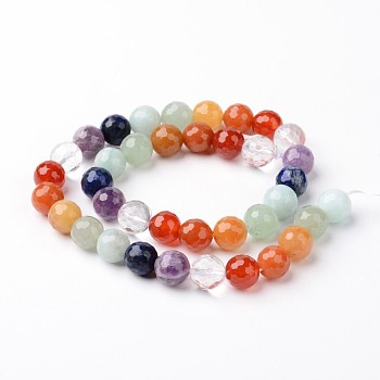 Natural Mixed Stone Beads Strands, Faceted, Round, 12mm, Hole: 1.5mm, about 31pcs/strand, 14.5 inch
