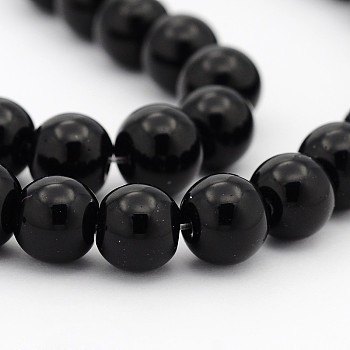 Black Opaque Glass Round Beads Strands, 8mm, Hole: 1mm, about 40pcs/strand, 11~12 inch