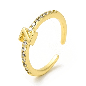 Clear Cubic Zirconia Initial Letter Open Cuff Ring, Real 18K Gold Plated Brass Jewelry for Women, Cadmium Free & Nickel Free & Lead Free, Letter.Z, US Size 7 3/4(17.9mm)