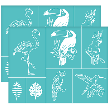 Self-Adhesive Silk Screen Printing Stencil, for Painting on Wood, DIY Decoration T-Shirt Fabric, Turquoise, Bird Pattern, 280x220mm