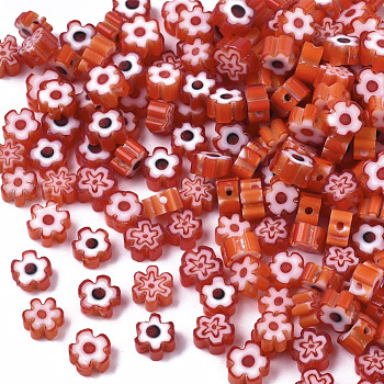 Glass Beads, Flower, Tomato, 4~6x4~6x2~3mm, Hole: 1mm