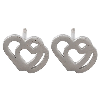 304 Stainless Steel Stud Earrings, Heart, Stainless Steel Color, 7x9mm