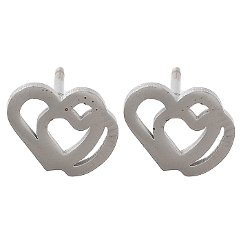 Non-Tarnish 304 Stainless Steel Stud Earrings, Heart, Stainless Steel Color, 7x9mm