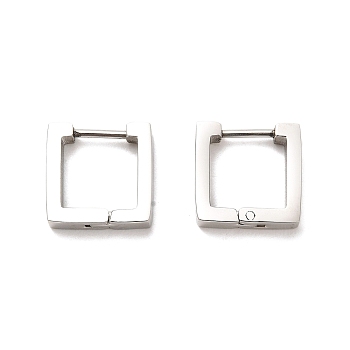 202 Stainless Steel Hoop Earrings, with 304 Stainless Steel Pins, Square, 12x3x12mm