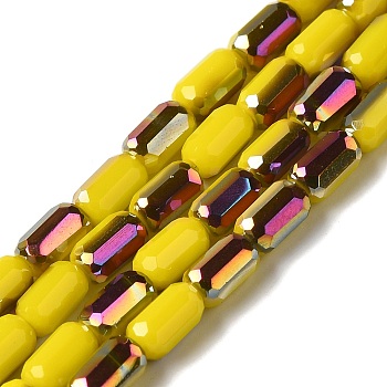 Electroplate Glass Beads Strands, Faceted, AB Color, Column, Yellow, 3x5mm, Hole: 1mm, about 79pcs/strand, 16.5 inch(42cm)