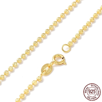 925 Sterling Silver Ball Chain Necklace for Women, with S925 Stamp, Real 18K Gold Plated, 18-1/8 inch(46cm)