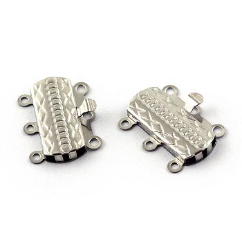 304 Stainless Steel Box Clasps, Rectangle, 6 Hole, 3 Loop, Stainless Steel Color, 19.5x14.5x3.5mm, Hole: 1mm