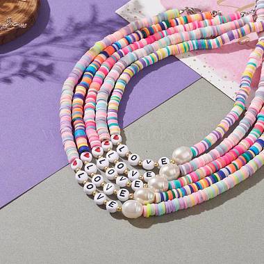 Valentine's Day Rainbow Polymer Clay Heishi Beaded Necklaces(NJEW-JN03301)-5