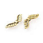 Tibetan Silver Beads, Wing, Lead Free & Nickel Free & Cadmium Free, Antique Golden Color, Size: about 23mm long, 8mm wide, 2mm thick, hole: 1mm(GAB5041Y-NF)