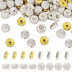 Pave Disco Ball Beads, Polymer Clay Rhinestone Beads, with Iron & Brass Rhinestone Spacer Beads, Crystal, 10~12x3.5~10mm, Hole: 1.5~5mm, 30pcs/style(RB-TA0001-18B)