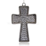 Tibetan Style Alloy Cross Big Pendant Cabochon Settings, Antique Silver, Tray: 58x87.5mm, 101x64x4.5mm, Hole: 4.5mm(PALLOY-J471-08AS)