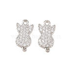 Brass Micro Pave Clear Cubic Zirconia Connector Charms, Cat Shape Links, Long-Lasting Plated, Rack Plating, Lead Free & Cadmium Free, Platinum, 15x8x2mm, Hole: 1.2mm(KK-B167-11P)