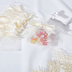 10Pcs Rectangle Organza Drawstring Bags, Bowknot Gift Storage Pouches, Beige, 12~12.5x9~9.5cm(OP-LP0001-03)