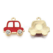 Alloy Enamel Pendants, with Crystal Rhinestone, Light Gold, Car, Red, 16.5x17.5x3mm, Hole: 1.6mm(ENAM-S119-015E)