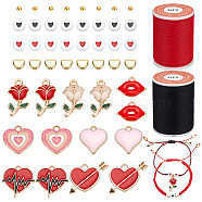 Valentine's Day DIY Bracelet Making Kit, Including Rose & Heart & Lip Alloy Enamel Pendants, Plastic & Brass Beads, Red, 264Pcs/set(DIY-AR0003-53)