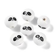 Animal Themes Printed Wood European Beads, Large Hole Round Beads with Panda Pattern, White, 19x18mm, Hole: 4mm(WOOD-M013-01D)