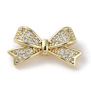 Brass Micro Pave Clear Cubic Zirconia Beads, Bowknot, Real 18K Gold Plated, 9.5x17.5x5mm, Hole: 1mm(KK-G491-34G)