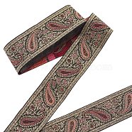 Ethnic Embroidery Polyester Flat Ribbons, Jacquard Ribbon, Floral Pattern, Hot Pink, 2 inch(50mm), about 9.84 Yards(9m)/Bundle(OCOR-WH0060-39A)