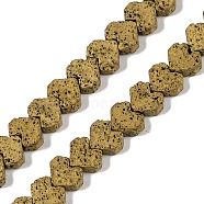 Electroplated Natural Lava Rock Beads Strands, Heart, Golden Plated, 6x6.5x3mm, Hole: 1mm, about 82pcs/strand, 16.14''(41cm)(G-Q1009-G01-02E)