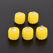 Autumn Theme Resin Pendants, Imitation Food, with Platinum Plated Iron Loops, Maize, Gold, 18~19x16mm, Hole: 2mm(X-RESI-N021-24)